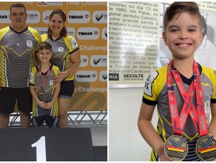 Jovem talento do tênis de mesa de Patos brilha em competição regional e conquista duas medalhas de ouro