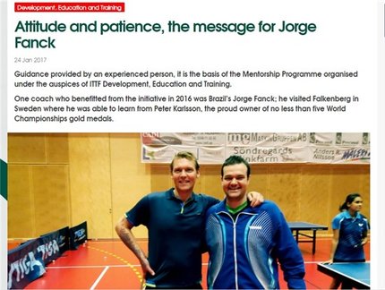 Intercâmbio de coordenador do Diamantes do Futuro é destaque no site da ITTF