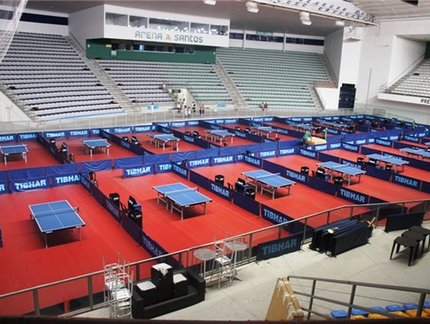 Equipe de Eventos CBTM prepara Arena Santos para Copa Brasil