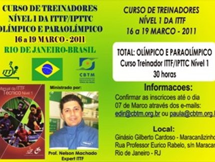 INSCRIÇÕES PARA CURSO NÍVEL 1 DA ITTF PRORROGADAS ATÉ O DIA 15