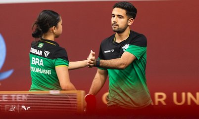 Giulia Takahashi e Guilherme Teodoro colocam o Brasil nas oitavas de final das duplas mistas no Mundial de Tênis de Mesa