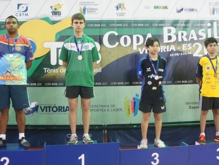 Mesatenista do Palmeiras comemora a conquista do título no Rating M
