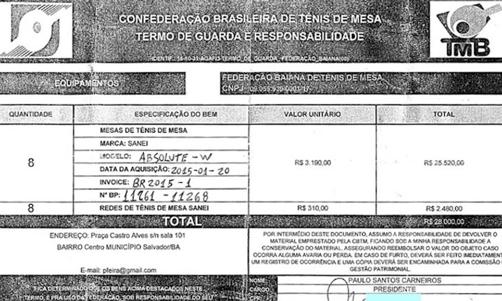 Termo de empréstimo do material assinado pelo ex-p