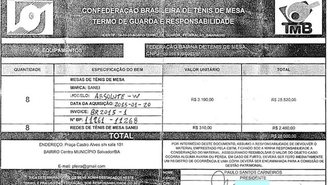Termo de empréstimo do material assinado pelo ex-p
