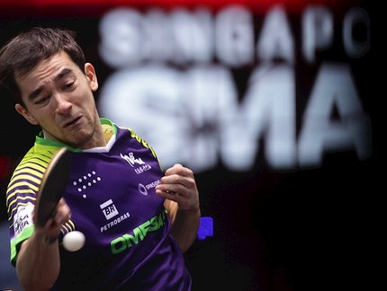 Hugo Calderano vence Quadri Aruna por 4 sets a 0 e avança às semifinais do Grand Smash Singapura