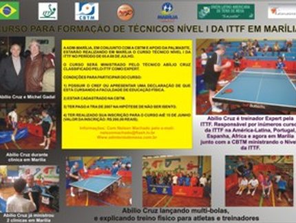 MARÍLIA E CBTM REALIZARÃO CURSO NÍVEL I ITTF