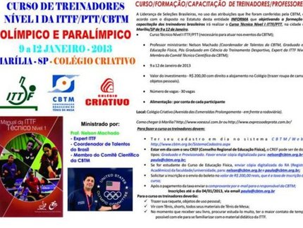 Curso Nível I da ITTF abre a temporada entre os dias 9 e 12 de janeiro