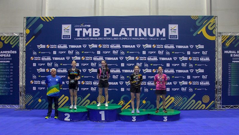 O pódio da categoria individual Sub-13 feminino (F