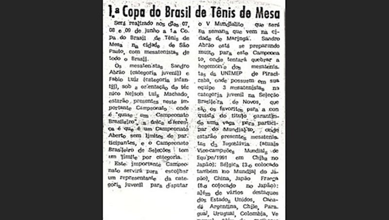 Lembranças do tênis de mesa: marilienses se preparam para a 1ª Copa do Brasil em 1991