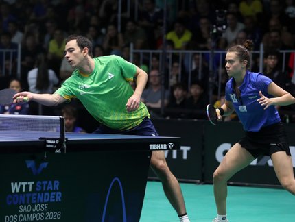 Hugo Calderano e Bruna Takahashi são finalistas das duplas mistas no WTT Star Contender São José dos Campos