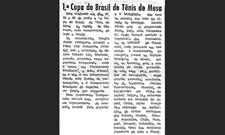 Lembranças do tênis de mesa: marilienses se preparam para a 1ª Copa do Brasil em 1991