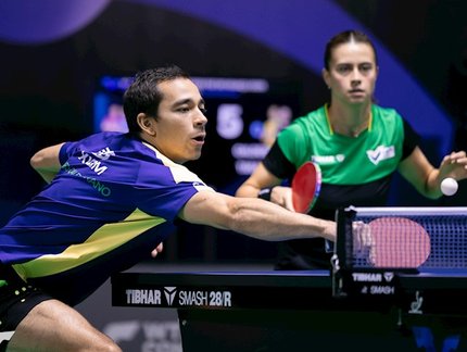 Hugo Calderano e Bruna Takahashi seguem para as quartas de final das Duplas Mistas do Europe Smash