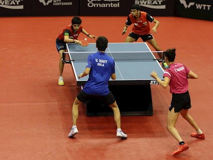 Bruna Takahashi e Vitor Ishiy fazem confronto acirrado, mas caem nas quartas das duplas mistas do WTT Contender