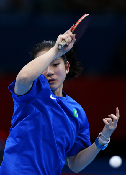 Caroline Kumahara Caroline Kumahara of Brazil plays a forehand against Joanna Parker of Great Britain during their Women's Singles Table Tennis match on Day 1 of the London 2012 Olympic Games at ExCeL on July 28, 2012 in London, England.