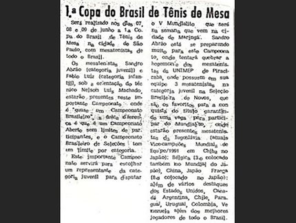 Lembranças do tênis de mesa: marilienses se preparam para a 1ª Copa do Brasil em 1991