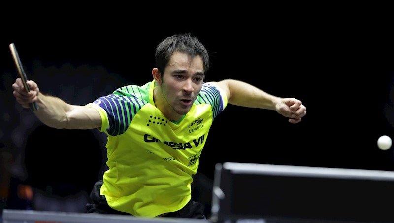 Hugo Calderano venceu a primeira no WTT Champions.