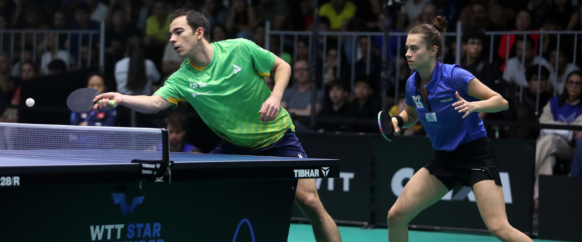Hugo Calderano e Bruna Takahashi são finalistas das duplas mistas no WTT Star Contender São José dos Campos